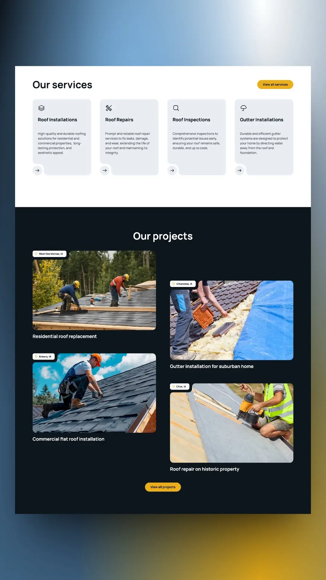 Roofinger services page